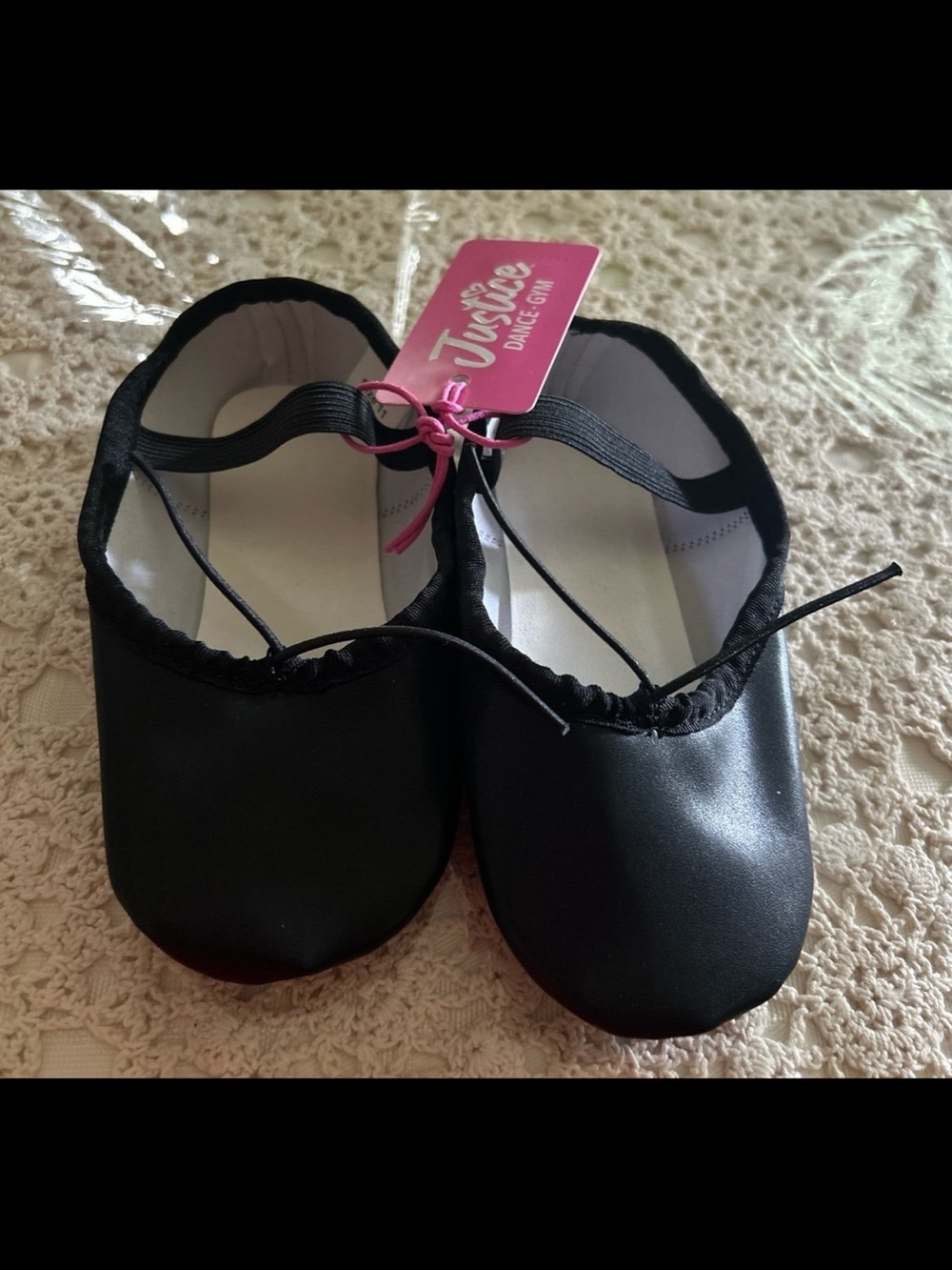 Justice Black Girls Ballet Flats with Pink Tag